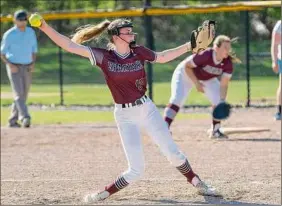  ?? Lori Van Buren / Times Union ?? Burnt Hills-ballston Lake sophomore pitcher Katie Rhodes retired 10 of her final 11 batters, including striking out the side to end the game.