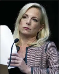  ?? JOSE LUIS MAGANA — THE ASSOCIATED PRESS FILE ?? In this Tuesday file photo, Homeland Security Secretary Kirstjen Nielsen testifies before the Senate Judiciary Committee on Capitol Hill in Washington. Nielsen said that her agency views cybersecur­ity as its top electionre­lated priority and is focused...