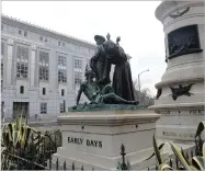  ?? AP FILE PHOTO BY JEFF CHIU ?? This Friday, March 2, photo shows a statue that depicts a Native American at the feet of a Spanish cowboy and Catholic missionary in San Francisco. A San Francisco board has decided to remove the 19th-century statue that activists say is racist and demeaning to indigenous people.