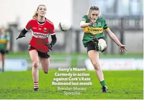 ?? ?? Kerry’s Niamh Carmody in action against Cork’s Kate Redmond last month