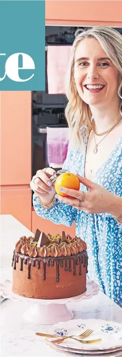  ?? ?? ● Becky Excell adds the finishing touches to her gluten-free Chocolate Orange Drip Cake