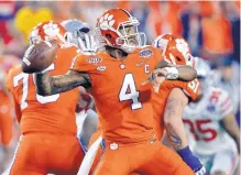  ?? AP FILE ?? Clemson quarterbac­k Deshaun Watson will again play a pivotal role in the CFP championsh­ip. Watson was great in last season’s title game but it wasn’t enough to beat Alabama.