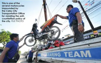  ?? FILE PHOTO ?? This is one of the several motorcycle­s impounded by the Cebu City Transporta­tion Office for violating the anticounte­rflow policy of the city.