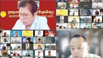  ?? CULTURE MINISTRY ?? Culture minister Phoeung Sakona leads a meeting via video conference on Thursday.