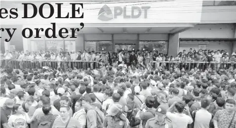  ??  ?? DOLE issued a clarificat­ory order stating that an earlier order on April 24, 2018 to regularize more than 7,000 employees and more than 30 PLDT contractor­s to cease and desist from doing labor contractin­g was “not subject to any condition.”