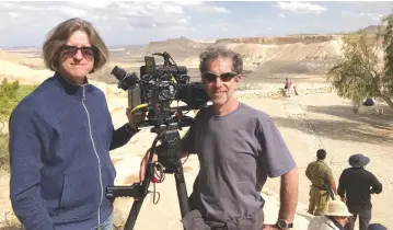  ?? (Moriah Films) ?? RICHARD TRANK (left) and cinematogr­apher Jeffrey Victor filming at Sde Boker.