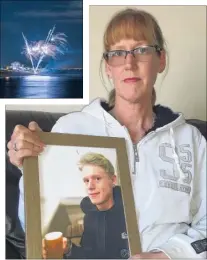  ??  ?? Michelle Fraser with a picture of her son, Robert, whose ashes were fired in rockets from Deal beach, inset