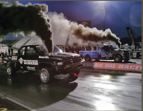  ??  ??  The very first race out was a doozy as Rudy’s Diesel took on Power Driven Diesel’s mechanical “dinosaur.” About 1,500 pounds made the difference as PDD’S 6.1 couldn’t match Rudy’s mid 5.