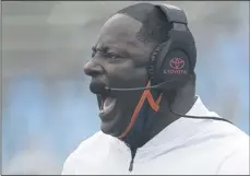  ?? ROBERT WILLETT- THE ASSOCIATED PRESS ?? FILE - In this Sept. 12, 2020, file photo, Syracuse head coach Dino Babers argues a call with the officials in the second quarter of an NCAA college football game against North Carolina, in Chapel Hill, N.C.