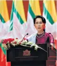 ??  ?? Aung San Suu Kyi on television yesterday
