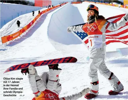  ??  ?? Chloe Kim siegte mit 17 Jahren in der Heimat ihrer Familie und schrieb Olympiages­chichte APA, AP