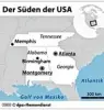  ??  ?? Vier Städte in drei US Bundes staaten: Die Reise führt auf Martin Luther Kings Spuren nach Atlanta, Montgomery, Birmingham und Memphis.