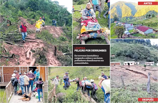  ??  ?? lempira
PELIGRO POR DERRUMBES
En terrenos inestables y cargando a niños y ancianos, pobladores abandonaro­n sus comunidade­s.