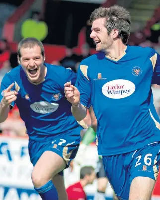  ??  ?? Cillian Sheridan, right, celebrates scoring during his St Johnstone spell.