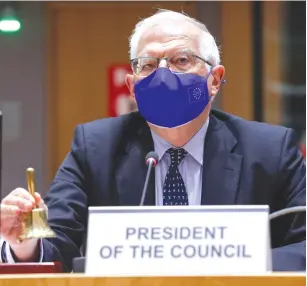  ?? (Olivier Hoslet/Reuters) ?? EUROPEAN UNION High Representa­tive for Foreign Affairs Josep Borrell chairs a video conference of EU foreign ministers on the Israeli-Palestinia­n conflict, in Brussels earlier this year.