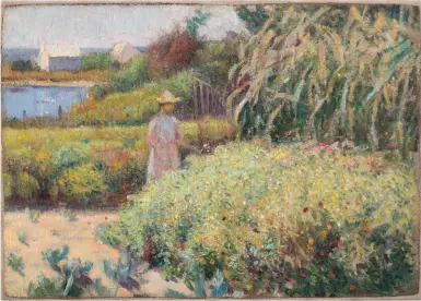  ??  ?? Theodore Wendel (1857-1932), Woman in Flower Garden, Cape Ann. Oil on canvas, 12¾ x 18¼ in.