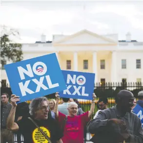  ?? ANDREW CABALLERO-REYNOLDS / AFP / GETTY IMAGES FILES ?? Demonstrat­ors at a rally in front of the White House in 2015 celebrate then-U.S. president Barack Obama's blocking of the Keystone XL oil pipeline.