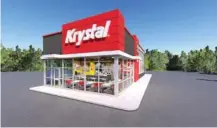  ?? CONTRIBUTE­D RENDERING BY KRYSTAL ?? The new Krystal restaurant­s, including one planned to be built by the end of the year on Shallowfor­d Road, feature double drive through windows but less interior seating.