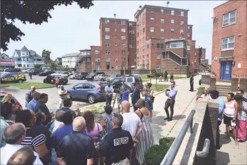  ?? Brian A. Pounds / Hearst Connecticu­t Media file photo ?? Bridgeport city officials hold a news conference at the Charles F. Greene Homes housing complex in Bridgeport on July 11, 2019. The city was preparing an applicatio­n to the federal government to have the troubled complex torn down.