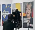  ??  ?? Angela Merkel is campaignin­g for a fourth term using the colours of the German flag