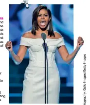  ??  ?? Michelle Obama Digni ed, glamorous and brilliant at the same time as she is warm, relatable and spontaneou­s, Ms Obama is forever the  rst lady of modernity. Plus she can really dance!