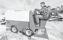  ??  ?? Marko Kardum on his Zamboni in Central Saanich last month. Kardum, sans Zamboni, was given a welcoming at the legislatur­e.