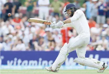  ?? — AFP ?? England’s Ben Foakes plays a shot during the first day of the opening Test against Sri Lanka at the Galle Internatio­nal Cricket Stadium in Galle on Tuesday.