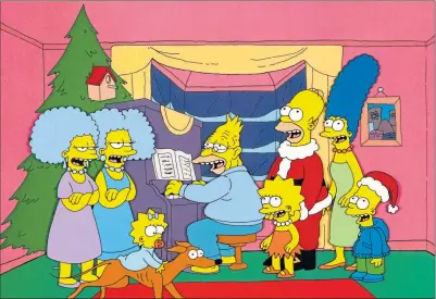  ??  ?? The Simpsons’ Patty, Selma, Maggie, Santa’s Little Helper, Grampa, Lisa, Homer, Marge and Bart in the 1989 Christmas Special