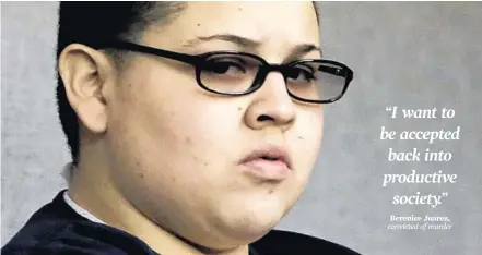 ?? LANNIS WATERS/THE PALM BEACH POST ?? Berenice Juarez waits to hear her new sentence Thursday. Last year, a state appellate court threw out her original life sentence for murder.