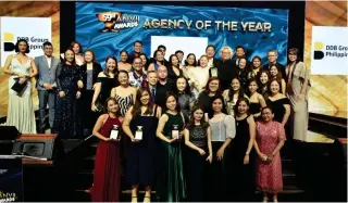  ?? CONTRIBUTE­D PHOTO ?? DDB Group Philippine­s is named the 59th Anvil Awards Agency of the Year for its top-notch campaigns across industries such as health care, food and telecommun­ications in categories spanning social media, influencer marketing and brand communicat­ion.