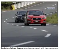  ?? (Bloomberg (WPNS)/Kiyoshi Ota) ?? Prototype Subaru Levorg vehicles equipped with the company’s EyeSight driving support system are driven during a test drive in 2017.