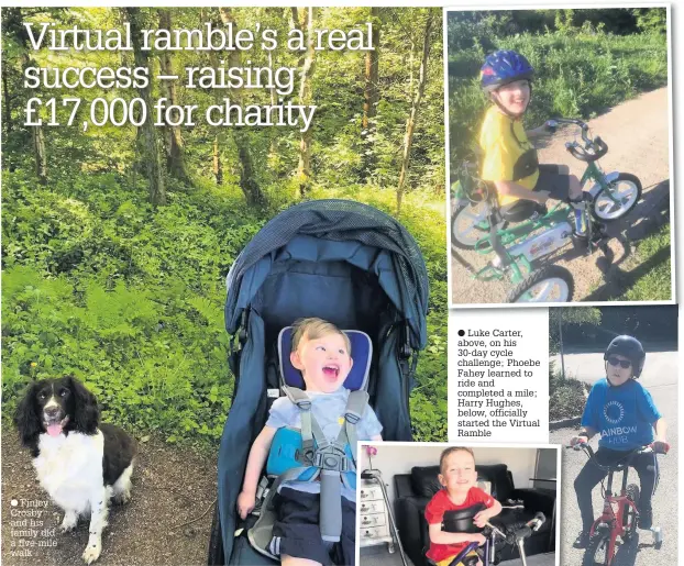  ??  ?? Finley Crosby and his family did a five-mile walk
Luke Carter, above, on his 30-day cycle challenge; Phoebe Fahey learned to ride and completed a mile; Harry Hughes, below, officially started the Virtual Ramble