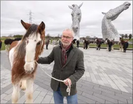  ?? ?? Clockwise from far left: The Kelpies are celebratin­g their 10th anniversar­y this year; Clydesdale horses with sculptor Andy Scott; and the Red Hot Chilli Pipers
