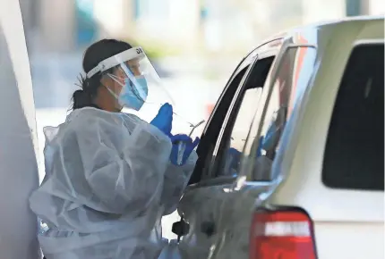  ?? BRIANA SANCHEZ/USA TODAY NETWORK FILE ?? COVID-19 testing is conducted at a drive-thru site in El Paso, Texas, on Oct. 26.