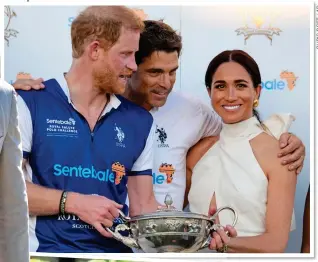  ?? ?? POWER MATCH: Harry and Meghan in Wellington on Friday, far left, and celebratin­g with Nacho Figueras, above. Left: Meghan is filmed for the couple’s Netflix series