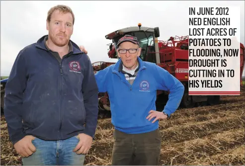  ??  ?? Ned English (right) and his son, Edward (left) have managed to irrigate 200 acres of potatoes out of 450 acres.