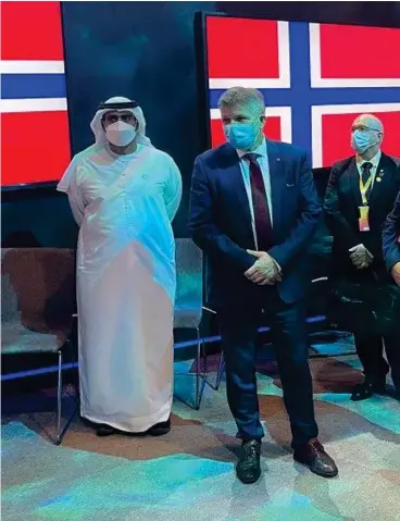  ?? Foto: Naerings- og fiskeridep­artementet ?? Fiskeri- og havministe­r Bjørnar Skjaeran (nr. 2 fra venstre) på verdensuts­tillingen i Dubai i februar i år.