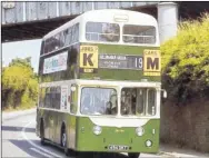  ?? Pictures: Ian Allan Publicatio­ns ?? Clockwise from above, a Leyland Atlantean passing under the former military railway bridge at Four Ems Hill, Chattenden; a Guy Arab from the former Chatham and District fleet in 1968 and Boro’line buses in 1987