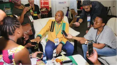 ?? PICTURE: MOTSHWARI MOFOKENG/AFRICAN NEWS AGENCY/ANA ?? UNITY: ANC chairperso­n in North West Supra Mahumapelo addressed the media at the ANC’s 54th National Conference at Nasrec in Johannesbu­rg.