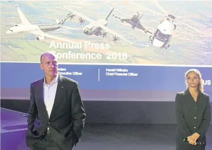  ??  ?? Airbus SE chief excecutive officer Tom Enders looks on prior to the annual press conference to present the results for 2017 at the group’s headquarte­rs in Blagnac, southweste­rn France yesterday.