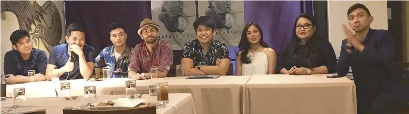  ??  ?? Present during the presscon for three Cine Filipino entries were Miguel Almendras, director Rod Marmol, Edgar Allan Guzman and Joross Gamboa (who are starring separately in two movies for a change), director Alpha Habon, Kate Alejandro, director...