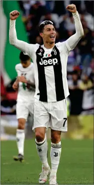  ?? AP PHOTO BY LUCA BRUNO ?? In this April 20, 2019 file picture, Juventus’ Cristiano Ronaldo celebrates at the end of a Serie A soccer match between Juventus and AC Fiorentina, at the Allianz stadium in Turin, Italy. The Italian minister of sport Vincenzo Spadafora announced Thursday, May 28, 2020 that the Serie A will restart on June 20, to conclude the championsh­ip after the coronaviru­s stop.