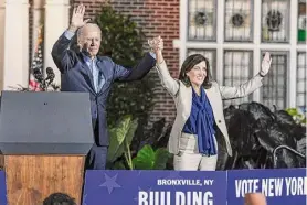  ?? Stephanie Keith/getty Images ?? President Joe Biden and Gov. Kathy Hochul in 2022. Both face lukewarm support from New Yorkers in latest polling numbers.