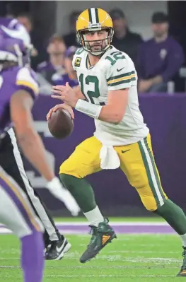  ?? MARK HOFFMAN / MILWAUKEE JOURNAL SENTINEL ?? Aaron Rodgers and the Packers return to Minnesota for the 2020 season opener on Sunday. Four of Green Bay’s first six games are on the road.