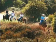  ?? （洛杉磯時報） ?? c導遊帶著旅客201­9年7月騎馬遊覽托潘­加峽