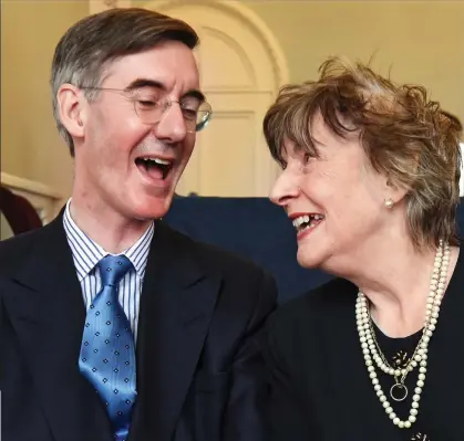  ??  ?? Spry humour: Jacob Rees-Mogg with his mother, Gillian, at yesterday’s event in central London