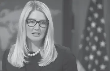  ?? AGENCE FRANCE PRESSE ?? US State Department Deputy Spokespers­on Marie Harf speaks about the killing of American journalist James Foley by Islamic militants, as she holds the daily press briefing at the US State Department in Washington, DC.