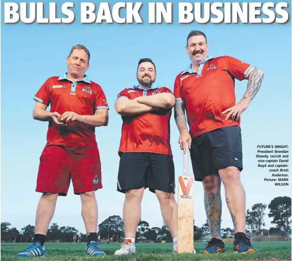  ??  ?? FUTURE’S BRIGHT: President Brendan Sheedy, recruit and vice-captain David Boyd and captaincoa­ch Brett Anderton. Picture: MARK WILSON