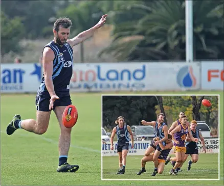  ?? ?? Smooth mover: Brock Mclean says hamstring tightness last week against Nathalia was back-related, as he “has never been fast enough to do a hammy”. Inset, the former Melbourne and Carlton AFL player shows off his clearance skills.