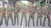  ?? AFP ?? Sri Lanka’s special task force personnel stand guard near the Supreme Court in Colombo on Thursday.